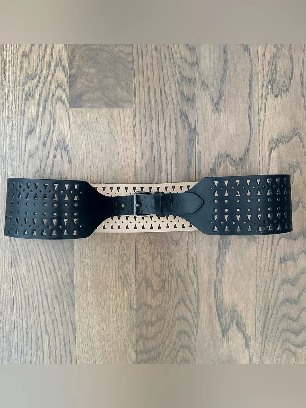 BCBGMaxAzria Perforated Cutout Wide Waist Belt in Black Medium